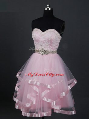 Designer Baby Pink Zipper Sweetheart Beading and Lace and Ruffles Court Dresses for Sweet 16 Tulle Sleeveless
