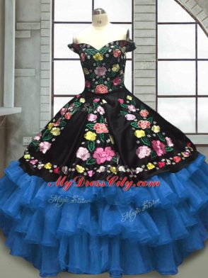 Popular Sleeveless Lace Up Floor Length Embroidery and Ruffled Layers 15 Quinceanera Dress