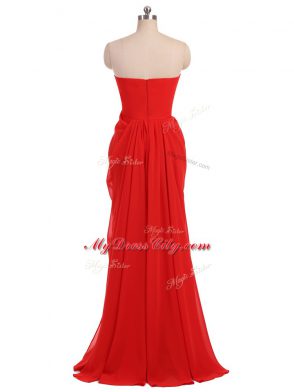 Red Chiffon Zipper Strapless Sleeveless Floor Length Quinceanera Dama Dress Ruching