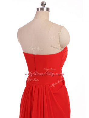 Red Chiffon Zipper Strapless Sleeveless Floor Length Quinceanera Dama Dress Ruching