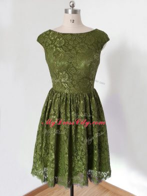 Deluxe Knee Length Empire 3 4 Length Sleeve Olive Green Wedding Party Dress Lace Up