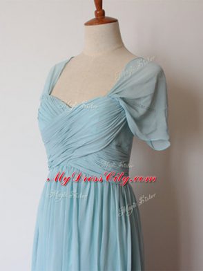 Aqua Blue Wedding Party Dress Prom and Party and Wedding Party with Ruching Straps Sleeveless Zipper
