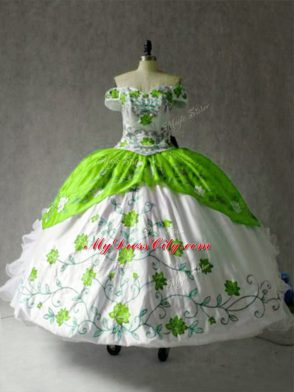 Floor Length Multi-color Sweet 16 Quinceanera Dress Off The Shoulder Cap Sleeves Lace Up