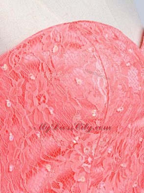 Beautiful Watermelon Red Tulle Lace Up Dress for Prom Sleeveless Mini Length Lace and Appliques