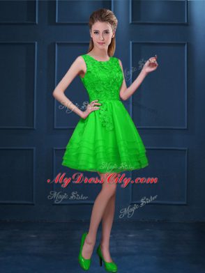 Latest Sleeveless Knee Length Lace and Ruffled Layers Zipper Damas Dress