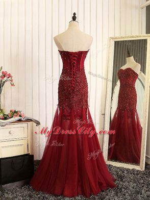 Floor Length Royal Blue Formal Evening Gowns Tulle Sleeveless Beading and Lace and Appliques and Pleated