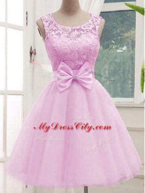 Trendy Scoop Sleeveless Tulle Vestidos de Damas Lace and Bowknot Lace Up