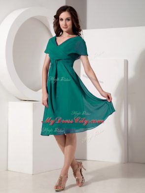 Fantastic Knee Length Empire Short Sleeves Turquoise Mother of Bride Dresses Zipper