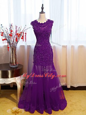 Scoop Sleeveless Side Zipper Evening Wear Eggplant Purple Tulle