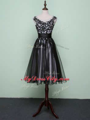 Black A-line Tulle Scoop Sleeveless Lace and Appliques Knee Length Zipper Homecoming Dress