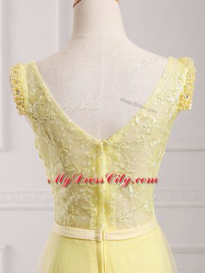 Custom Made Sleeveless Zipper Floor Length Lace and Appliques and Belt Prom Party Dress