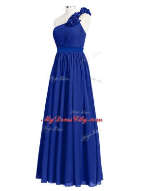 Royal Blue Sleeveless Ruffles and Ruching Floor Length Bridesmaid Dress
