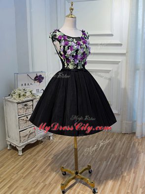 Noble Mini Length A-line Sleeveless Black Prom Evening Gown Backless