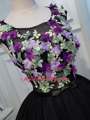 Noble Mini Length A-line Sleeveless Black Prom Evening Gown Backless