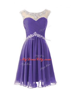 New Arrival Lavender Prom and Party with Beading Scoop Cap Sleeves Zipper