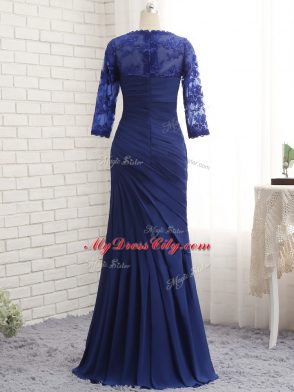 Blue Mother Dresses Prom and Party and Sweet 16 with Beading and Lace and Appliques and Ruching Sweetheart 3 4 Length Sleeve Zipper
