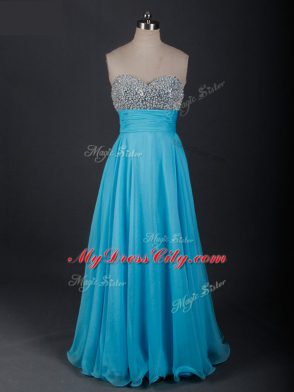 Trendy Sweetheart Sleeveless Prom Dress Floor Length Beading Baby Blue Chiffon