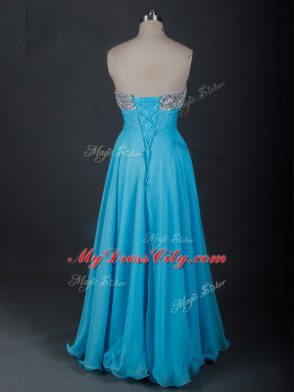 Trendy Sweetheart Sleeveless Prom Dress Floor Length Beading Baby Blue Chiffon