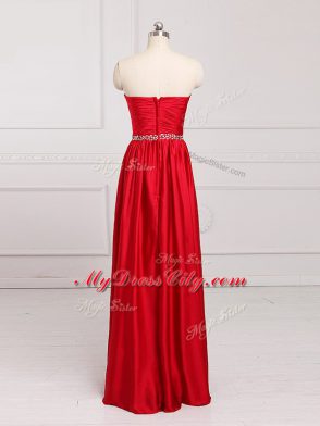 Red Empire Sweetheart Sleeveless Taffeta Floor Length Zipper Beading and Belt Court Dresses for Sweet 16