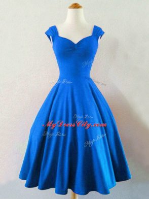 Pretty Blue Lace Up Straps Ruching Bridesmaid Dresses Taffeta Sleeveless