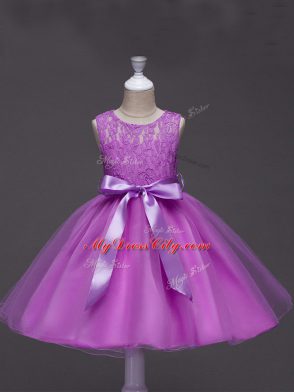 Captivating Tulle Sleeveless Knee Length Toddler Flower Girl Dress and Lace and Belt