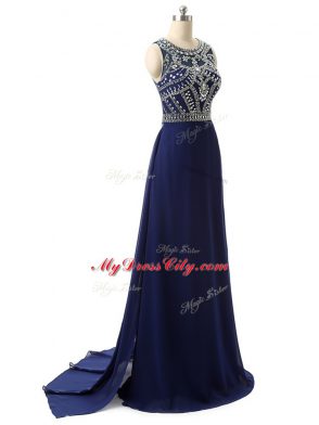Glorious Chiffon Sleeveless Brush Train and Beading