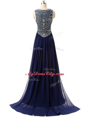 Glorious Chiffon Sleeveless Brush Train and Beading