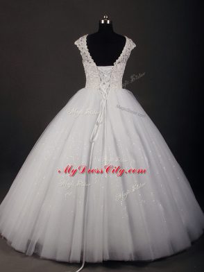 Lace Wedding Gown White Zipper Sleeveless Floor Length