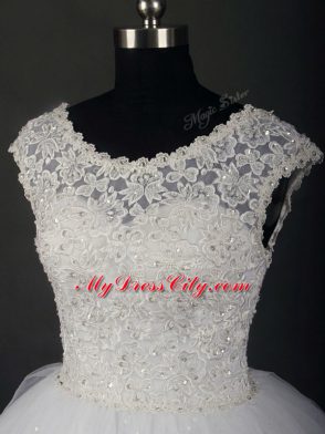 Lace Wedding Gown White Zipper Sleeveless Floor Length