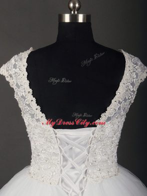 Lace Wedding Gown White Zipper Sleeveless Floor Length