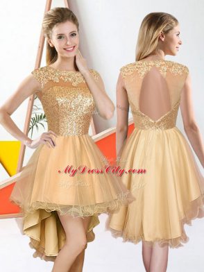 Champagne Bridesmaid Dresses Prom and Party with Beading and Lace Bateau Sleeveless Backless