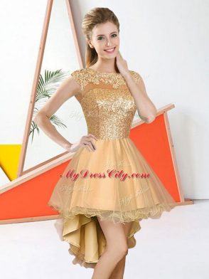 Champagne Bridesmaid Dresses Prom and Party with Beading and Lace Bateau Sleeveless Backless