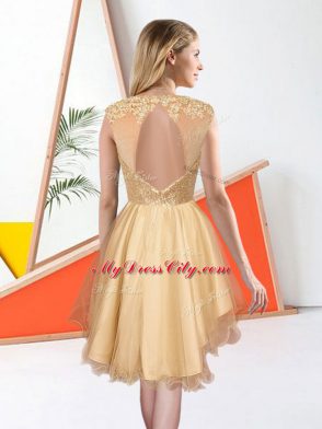 Champagne Bridesmaid Dresses Prom and Party with Beading and Lace Bateau Sleeveless Backless