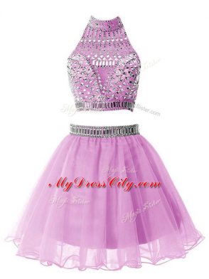 Pretty Sleeveless Knee Length Beading Zipper Court Dresses for Sweet 16 with Lilac