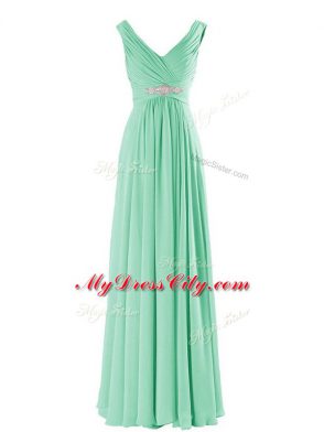 Apple Green V-neck Neckline Beading Bridesmaid Dress Sleeveless Zipper