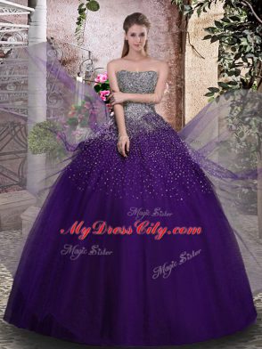 Tulle Sleeveless Floor Length Sweet 16 Dresses and Beading