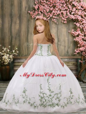 Straps Sleeveless Organza Kids Pageant Dress Embroidery and Belt Lace Up