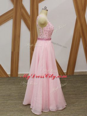 Custom Design Baby Pink V-neck Zipper Beading and Embroidery Party Dress Sleeveless