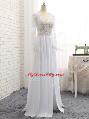 Fashion V-neck Long Sleeves Chiffon Homecoming Dress Lace and Appliques Zipper