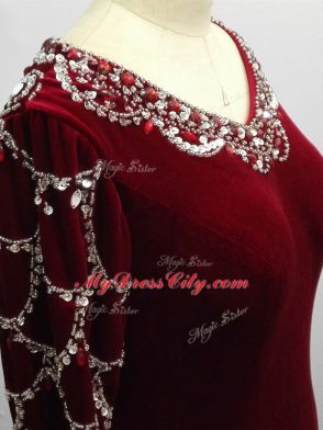 Long Sleeves Elastic Woven Satin Brush Train Zipper Mother Dresses in Burgundy with Beading