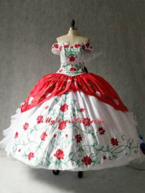 Excellent Cap Sleeves Lace Up Floor Length Embroidery and Ruffles Sweet 16 Dress
