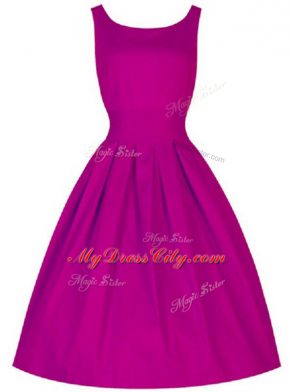 Fuchsia Scoop Neckline Ruching Wedding Party Dress Sleeveless Lace Up