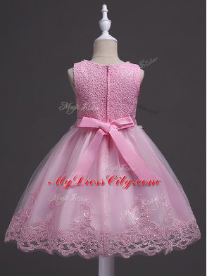Latest Ball Gowns Teens Party Dress Rose Pink Scoop Tulle Sleeveless Knee Length Zipper