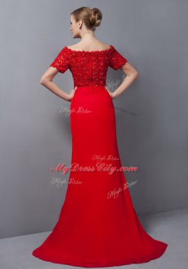 Delicate Short Sleeves Sweep Train Lace Zipper Mother of the Bride Dress