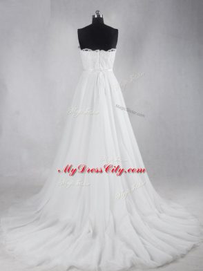 White Tulle Zipper Sweetheart Sleeveless Wedding Gowns Brush Train Lace