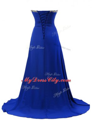 Modern Sleeveless Brush Train Lace Up Beading Hoco Dress