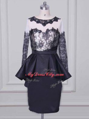 Modest Lace and Appliques Mother of Groom Dress Black Zipper Long Sleeves Mini Length