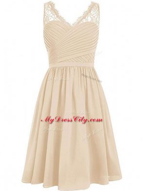 Customized Knee Length Champagne Bridesmaid Gown V-neck Sleeveless Side Zipper