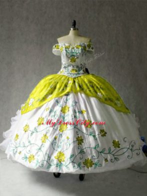 Sumptuous Organza and Taffeta Cap Sleeves Floor Length Quinceanera Gown and Embroidery and Ruffles