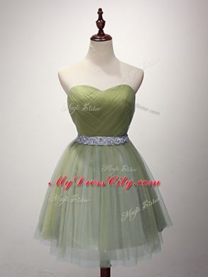 Great Olive Green Sweetheart Lace Up Beading and Ruching Quinceanera Court of Honor Dress Sleeveless
